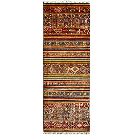 Khorjin-Läuferteppich - Stammesstreifen- und Geometrisches Design, 271x91 cm - German Carpet Shop