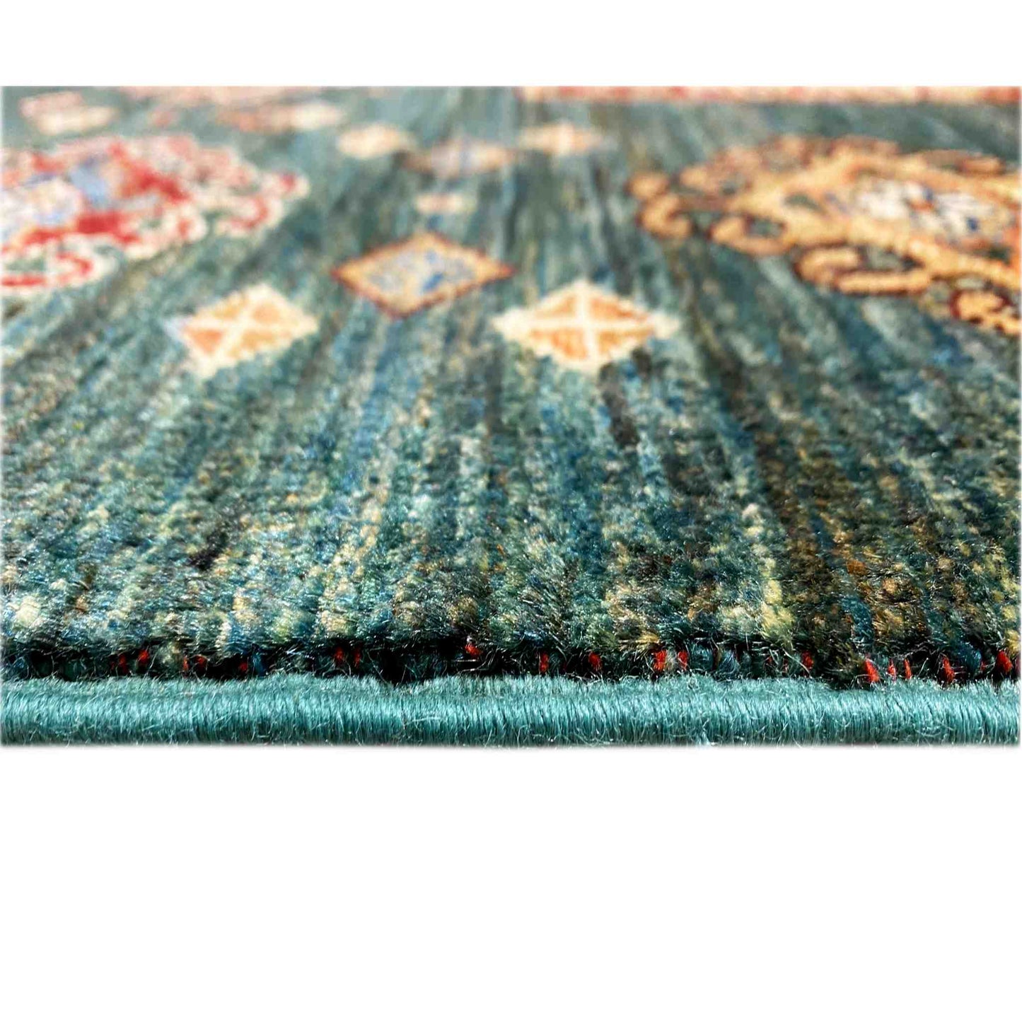 Khorjin-Teppich - Blaugrünes geometrisches Design & rustikale Eleganz, 229x176 cm - German Carpet Shop