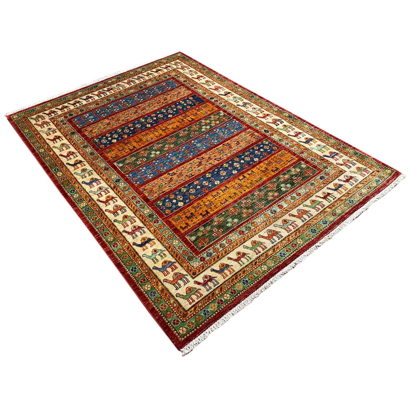 Khorjin-Teppich - Kamelmotiv & Stammesstreifen, 203x153 cm - German Carpet Shop