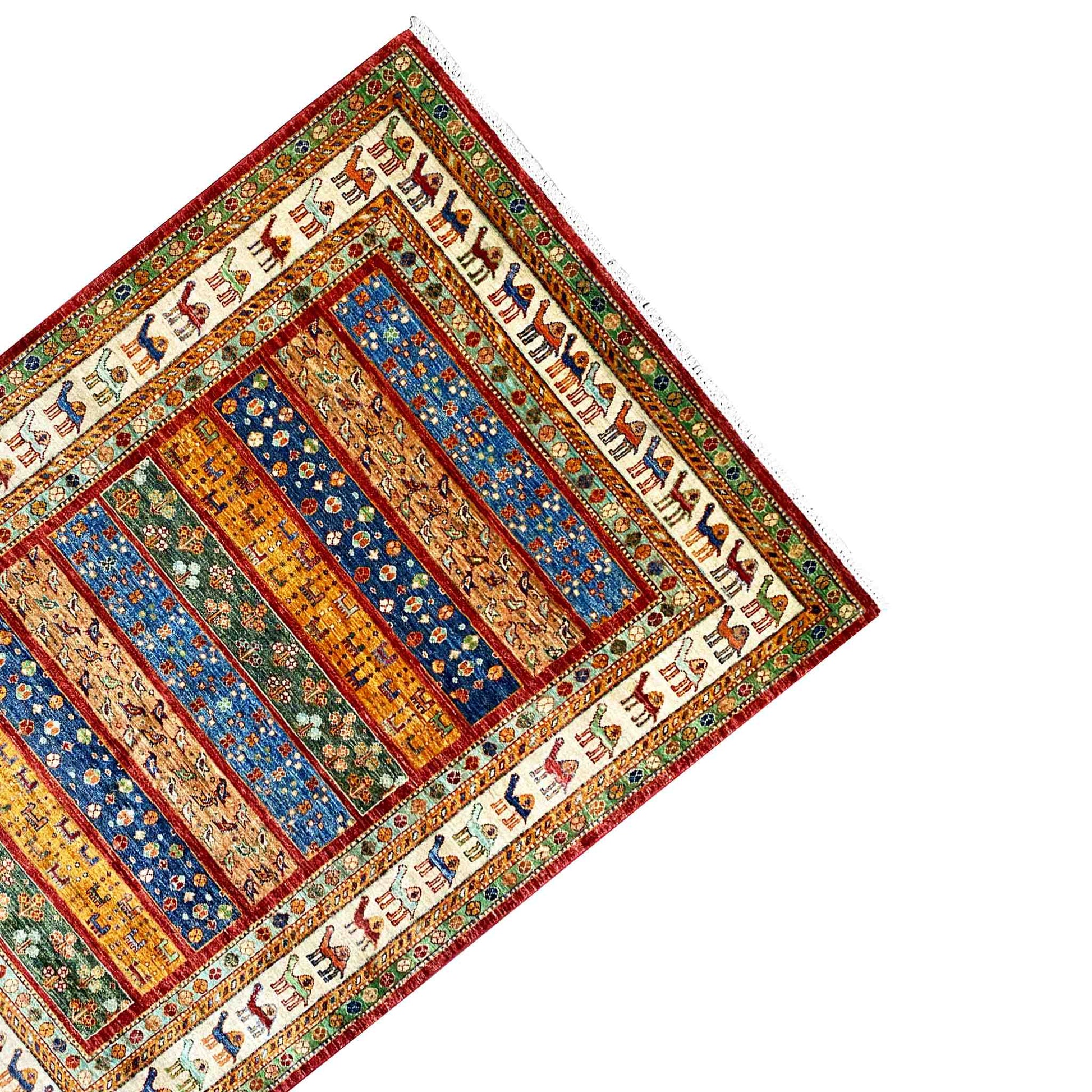 Khorjin-Teppich - Kamelmotiv & Stammesstreifen, 203x153 cm - German Carpet Shop
