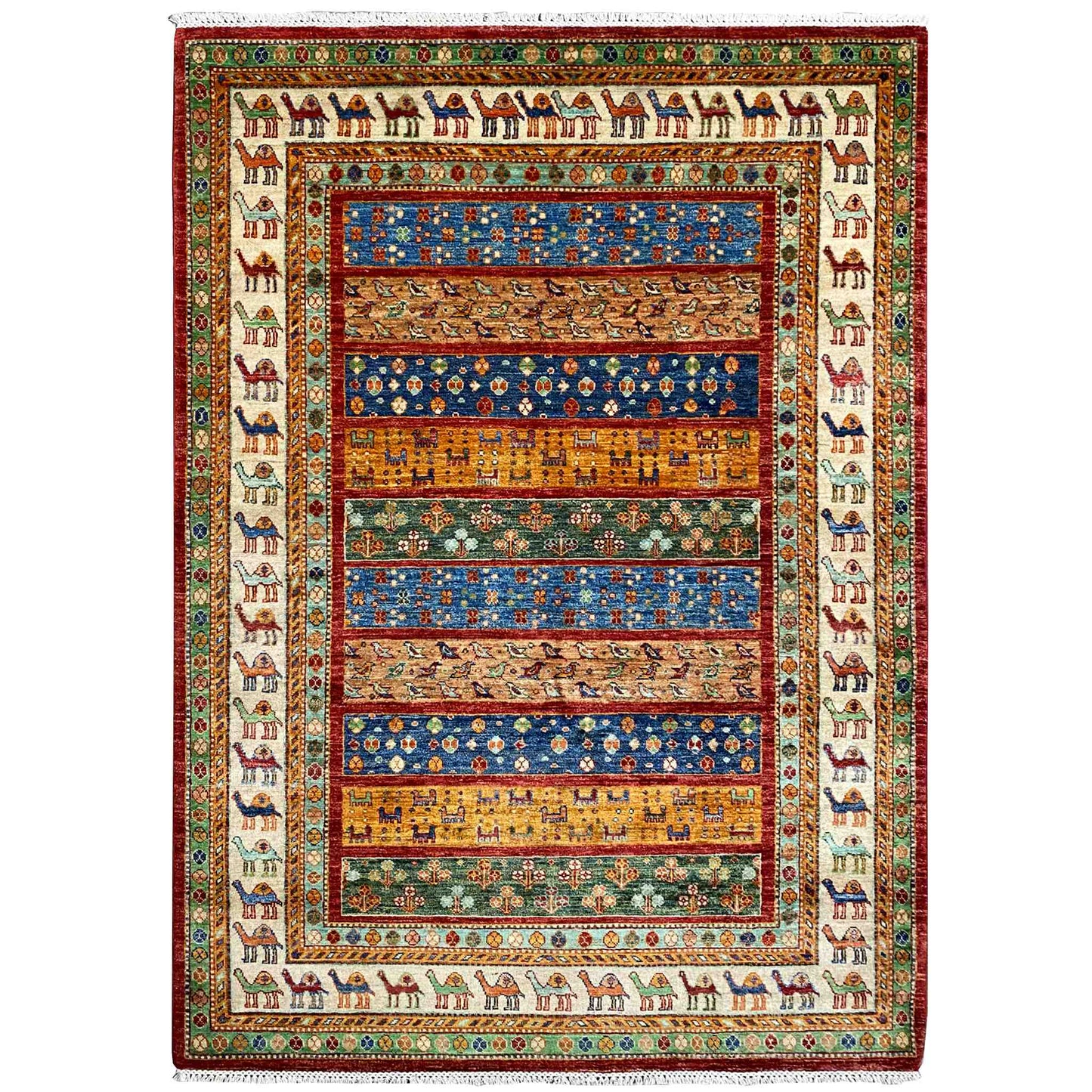 Khorjin-Teppich - Kamelmotiv & Stammesstreifen, 203x153 cm - German Carpet Shop