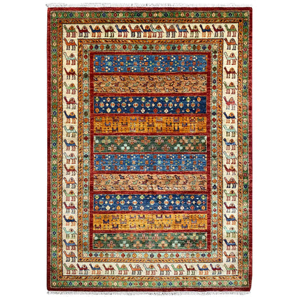 Khorjin-Teppich - Kamelmotiv & Stammesstreifen, 203x153 cm - German Carpet Shop