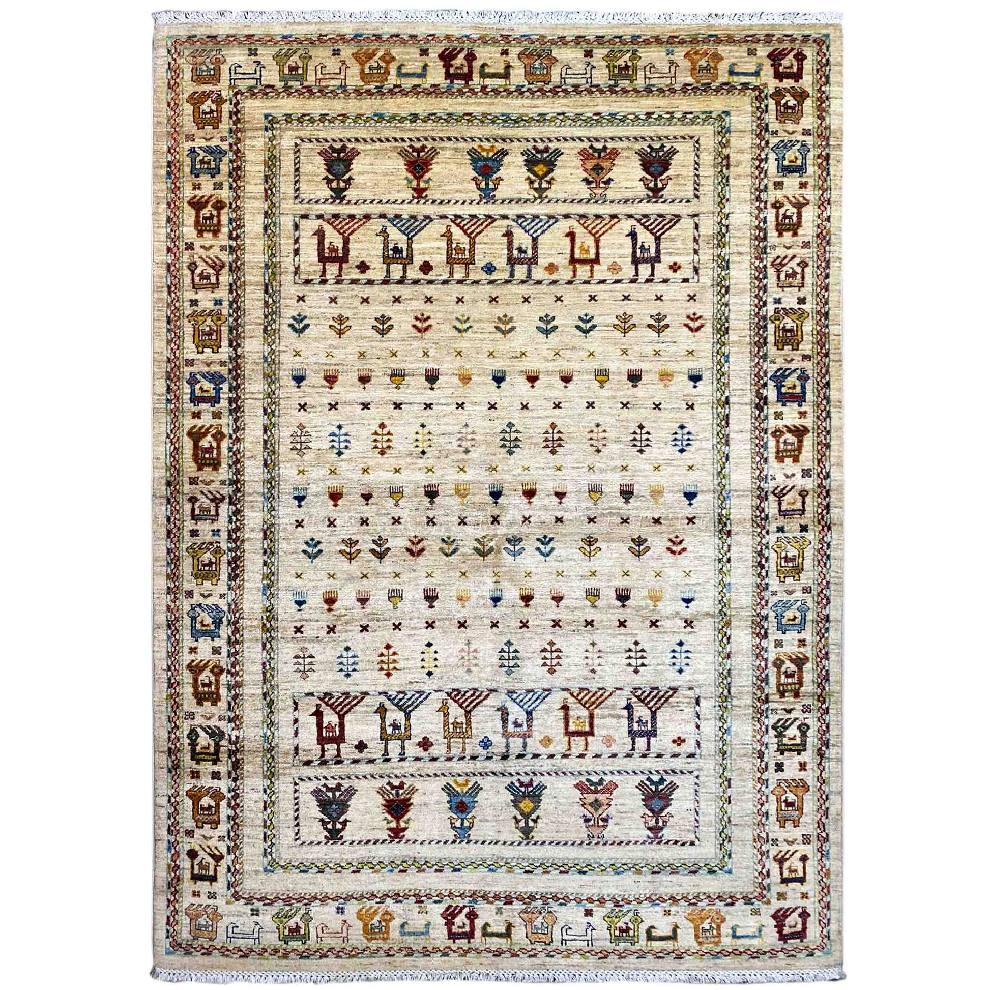 Khorjin Teppich - Helle Eleganz & Stammesmotive, 207x157 cm - German Carpet Shop