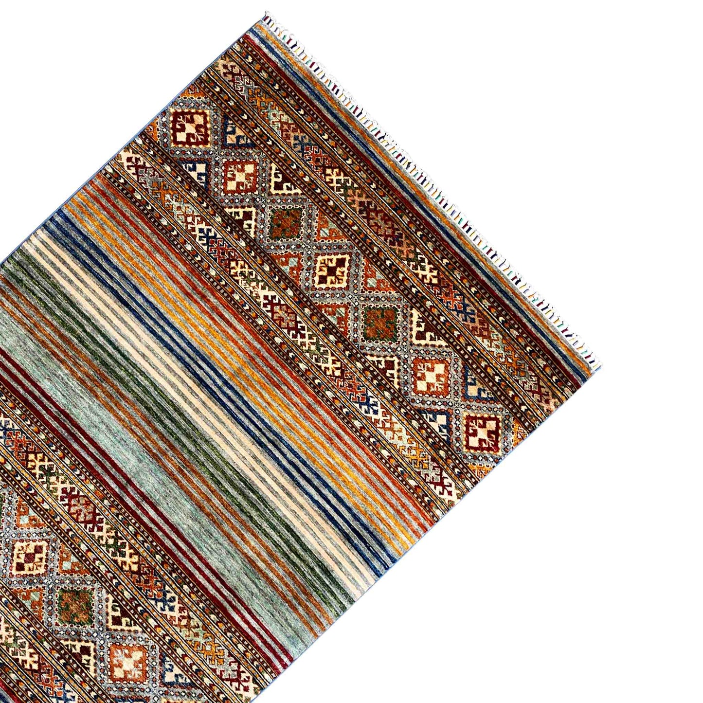 Khorjin Teppich - Lebhafte Streifen & Rautenmotive, 201x157 cm - German Carpet Shop