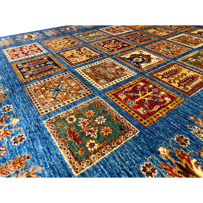 Khorjin Teppich - Blaues Paneeldesign, Komplizierte Motive, 207x161 cm - German Carpet Shop