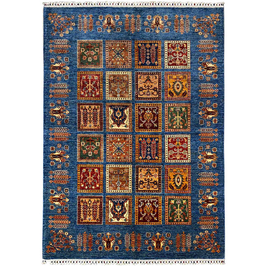 Khorjin Teppich - Blaues Paneeldesign, Komplizierte Motive, 207x161 cm - German Carpet Shop