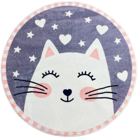Round Children's Rug Cat, 100 cm