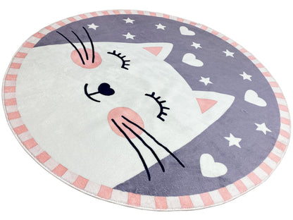 Round Children's Rug Cat, 120 cm