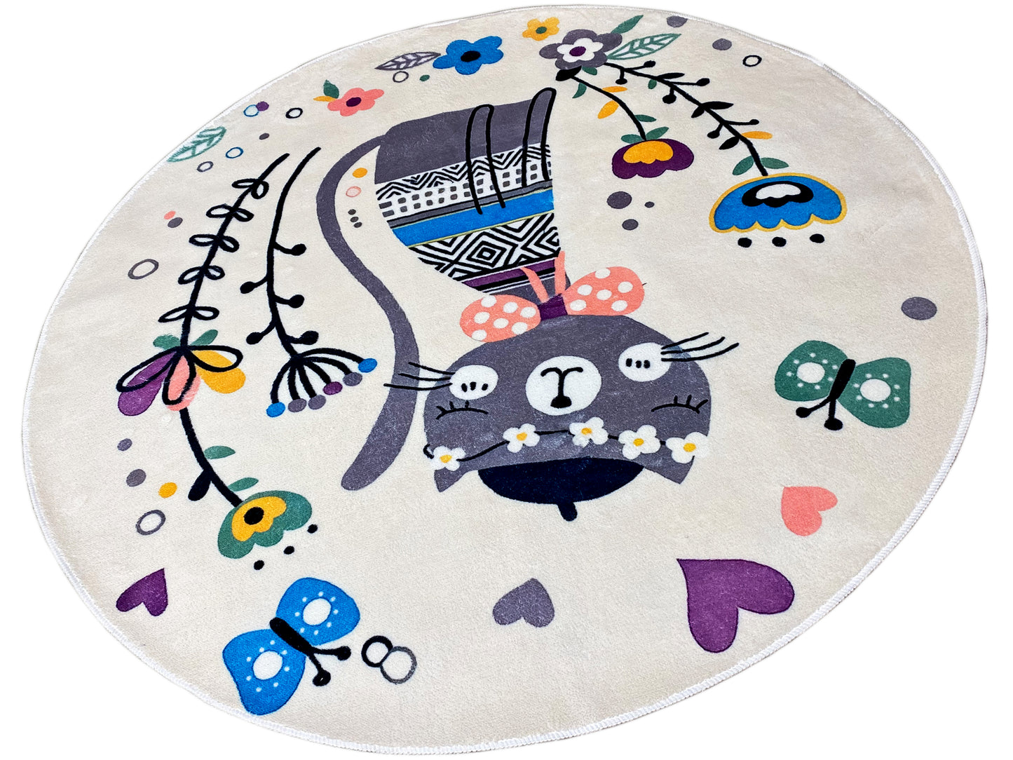 Round Children's Rug Cat, white, 120 cm