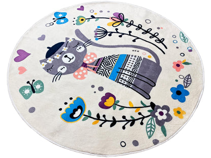 Round Children's Rug Cat, white, 160 cm