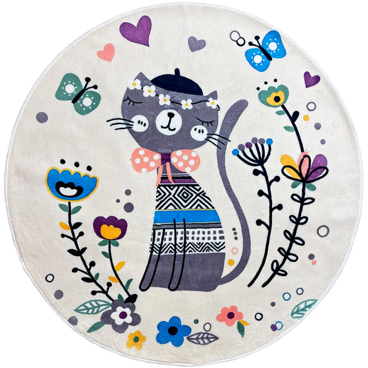 Round Children's Rug Cat, white, 160 cm