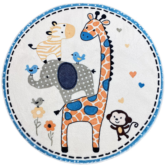 Round Children's Rug Animals, 100 cm