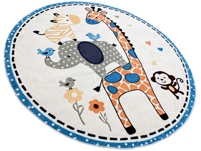 Round Children's Rug Animals, 120 cm