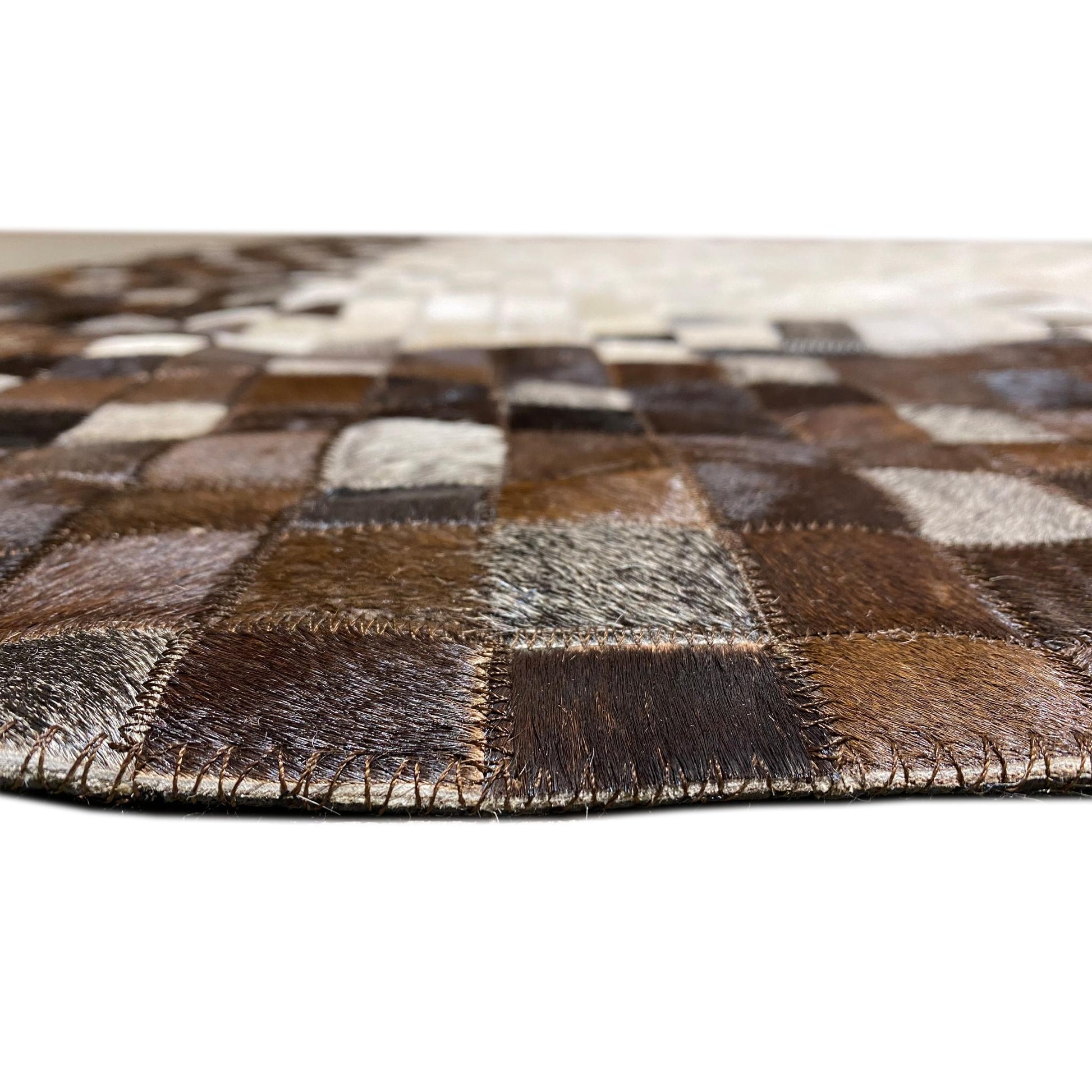 Handgefertigter Kalbslederteppich – Geometrisches Mosaikdesign, 300x203 cm - German Carpet Shop