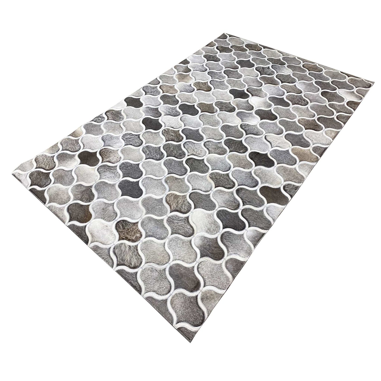 Geometrischer Kalbslederteppich 243x153 cm - Gittermuster - German Carpet Shop