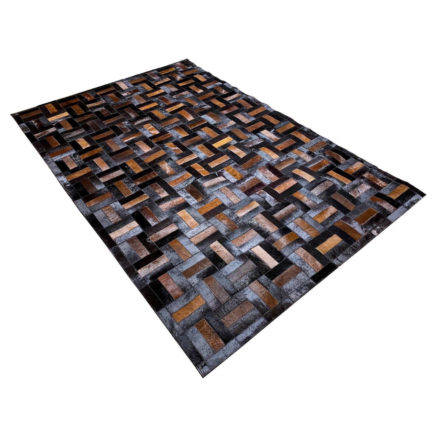 Handgefertigter Kalbsleder-Teppich – 249x160 cm – Modernes Geometrisches Muster - German Carpet Shop