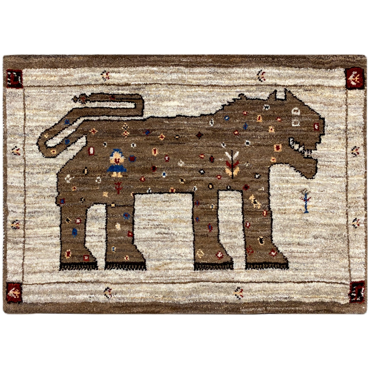 Löwen Gabbeh Teppich 88x62 cm - German Carpet Shop