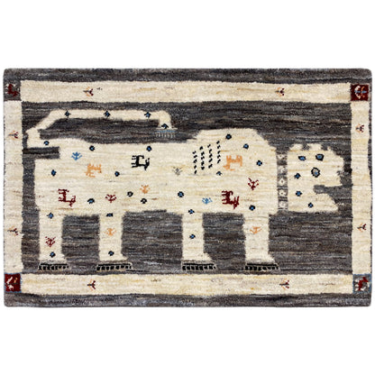 Grauer Löwen Gabbeh Teppich 89x60 cm - German Carpet Shop