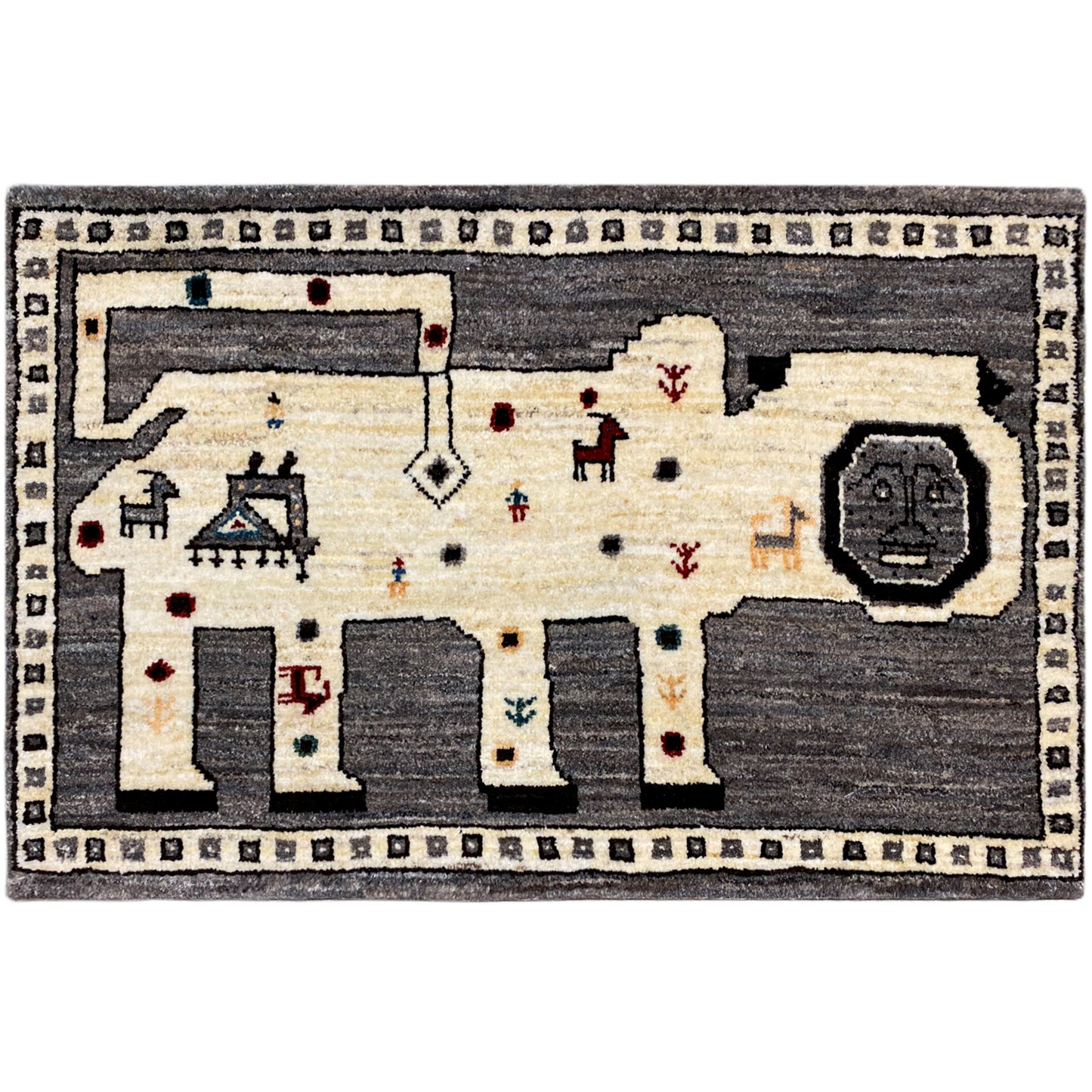 Grauer Löwen Gabbeh Teppich 89x63 cm - German Carpet Shop