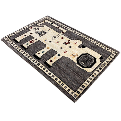 Grauer Löwen Gabbeh Teppich 89x63 cm - German Carpet Shop