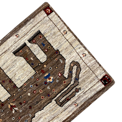 Brauner Gabbeh Teppich Löwe 85x58 cm - German Carpet Shop