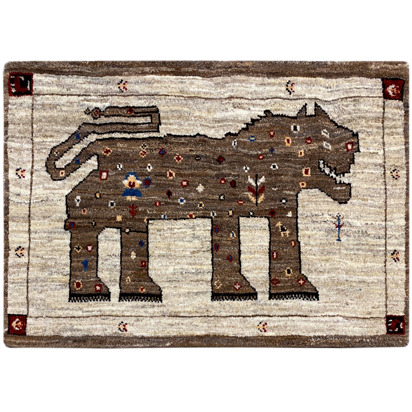 Brauner Gabbeh Teppich Löwe 85x58 cm - German Carpet Shop