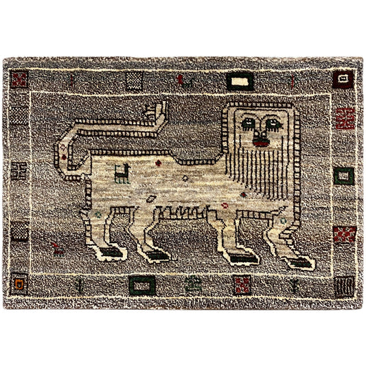 Grauer Löwen Gabbeh Teppich 94x64 cm - German Carpet Shop