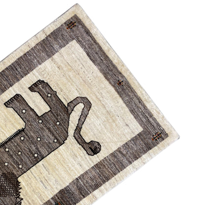 Beiger Gabbeh Teppich Löwe 137x87 cm - German Carpet Shop