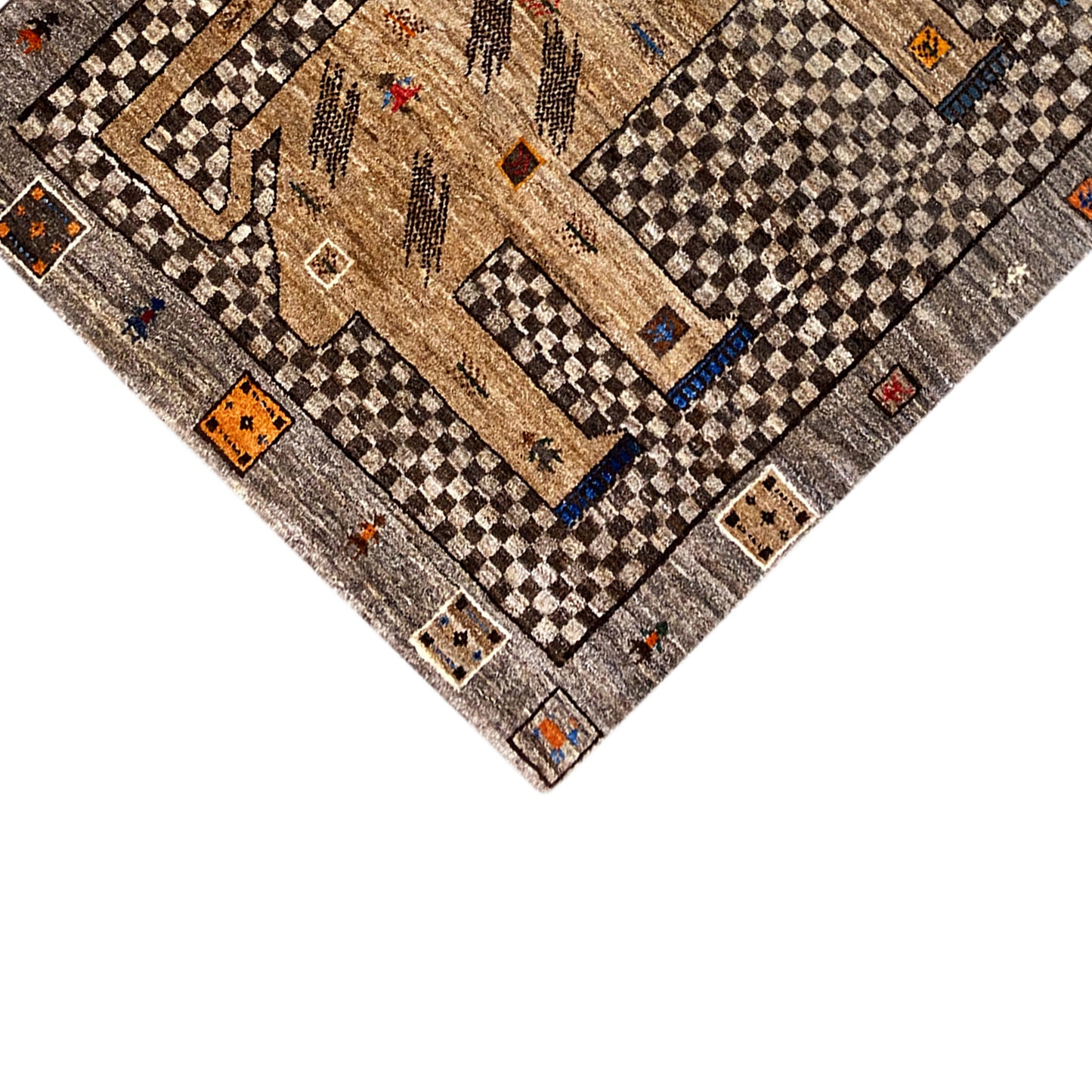 Beiger Gabbeh Teppich Löwe 160x87 cm - German Carpet Shop