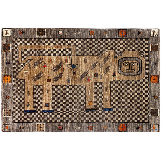 Beiger Gabbeh Teppich Löwe 160x87 cm - German Carpet Shop