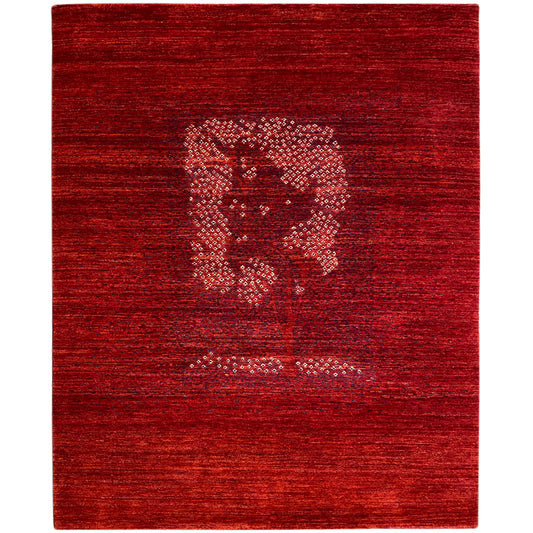 Red Gabbeh-Luri rug with a decorative medallion design in a light pattern