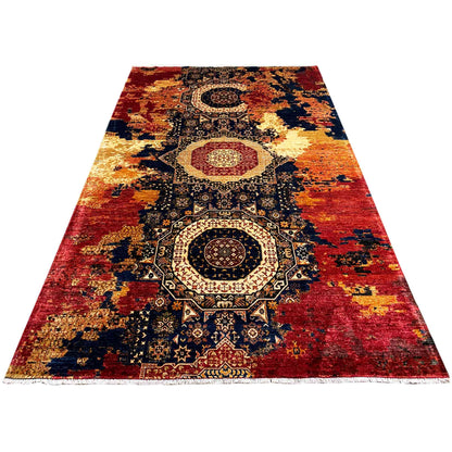 Mamluk Handgeknüpfter Wollteppich Rot Beige 312x202 cm - German Carpet Shop
