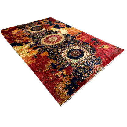 Mamluk Handgeknüpfter Wollteppich Rot Beige 312x202 cm - German Carpet Shop