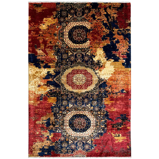 Mamluk Handgeknüpfter Wollteppich Rot Beige 312x202 cm - German Carpet Shop