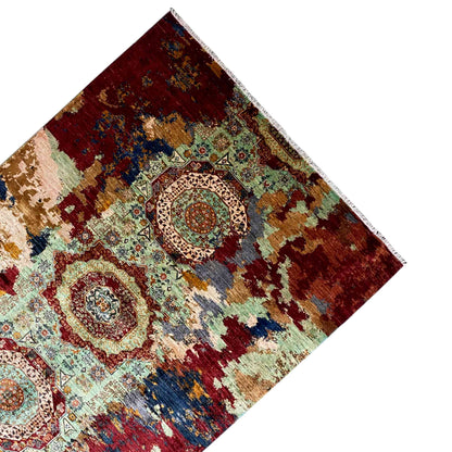 Mamluk Handgeknüpfter Teppich Rot Grün 237x176 cm - German Carpet Shop