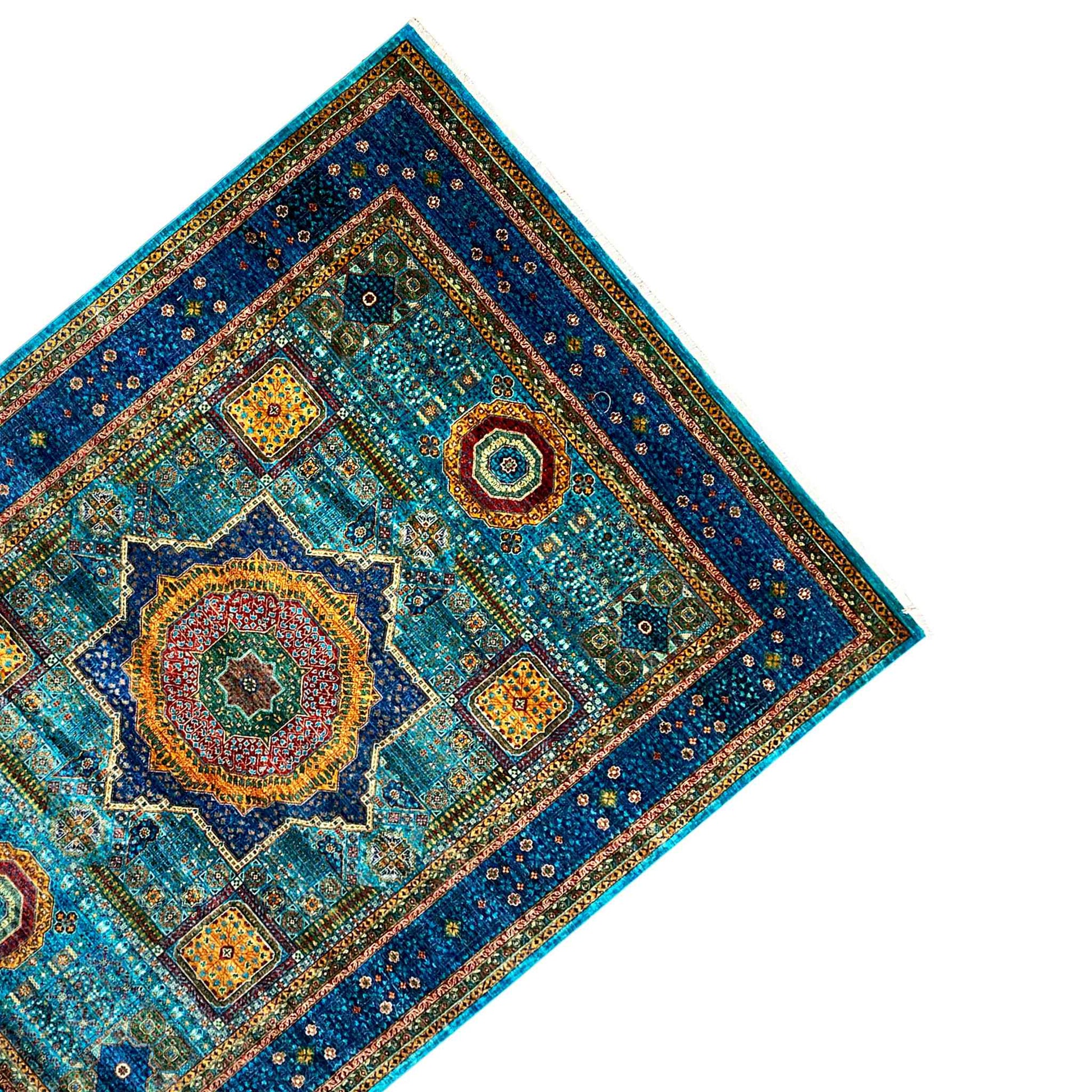 Afghanischer Mamluk Handgeknüpfter Teppich Blau 353x277 cm - German Carpet Shop