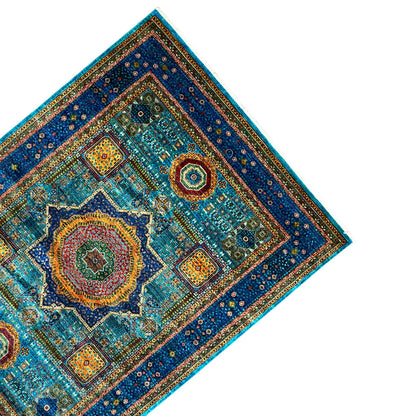 Afghanischer Mamluk Handgeknüpfter Teppich Blau 353x277 cm - German Carpet Shop
