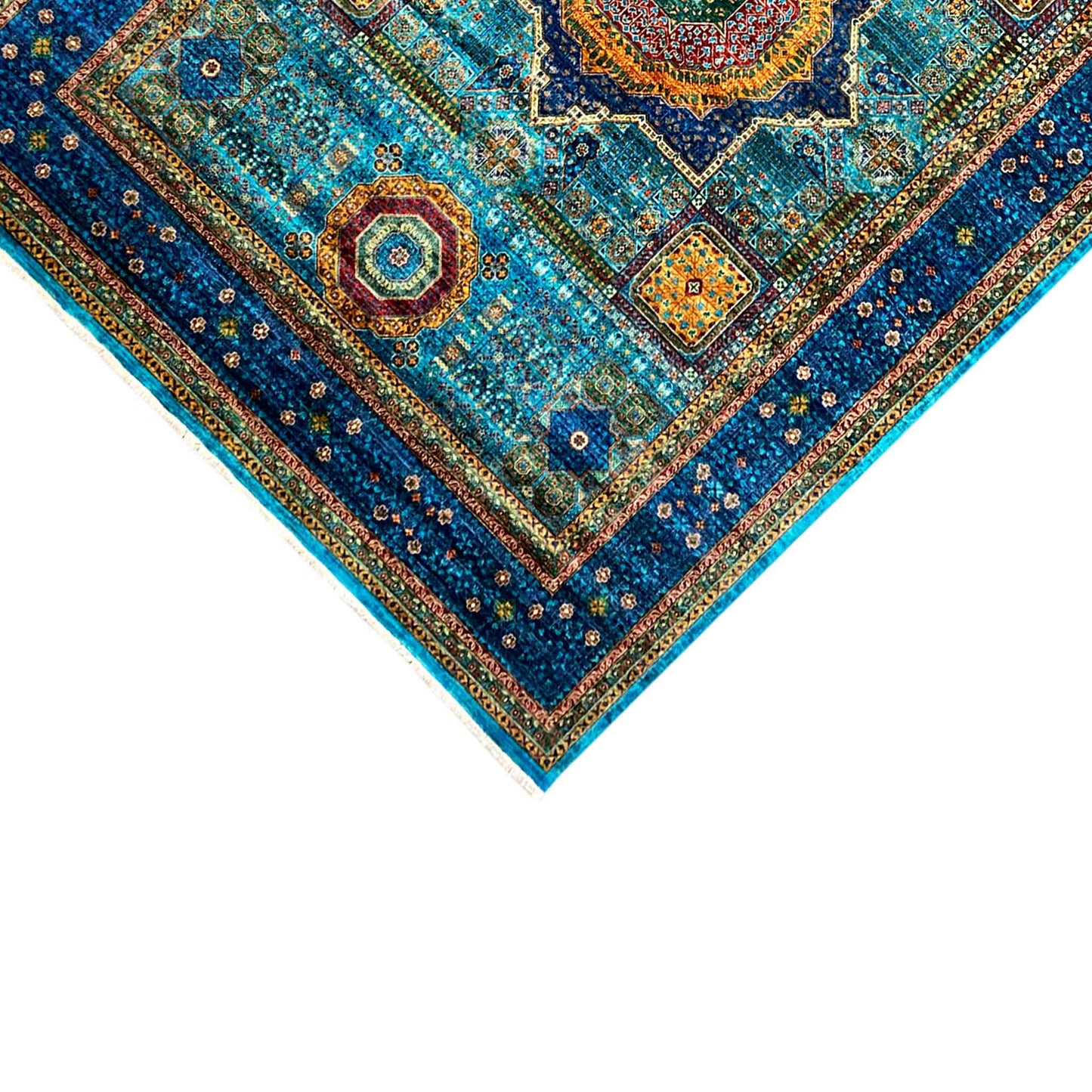 Afghanischer Mamluk Handgeknüpfter Teppich Blau 353x277 cm - German Carpet Shop