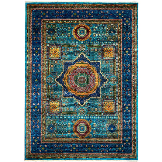 Afghanischer Mamluk Handgeknüpfter Teppich Blau 353x277 cm - German Carpet Shop