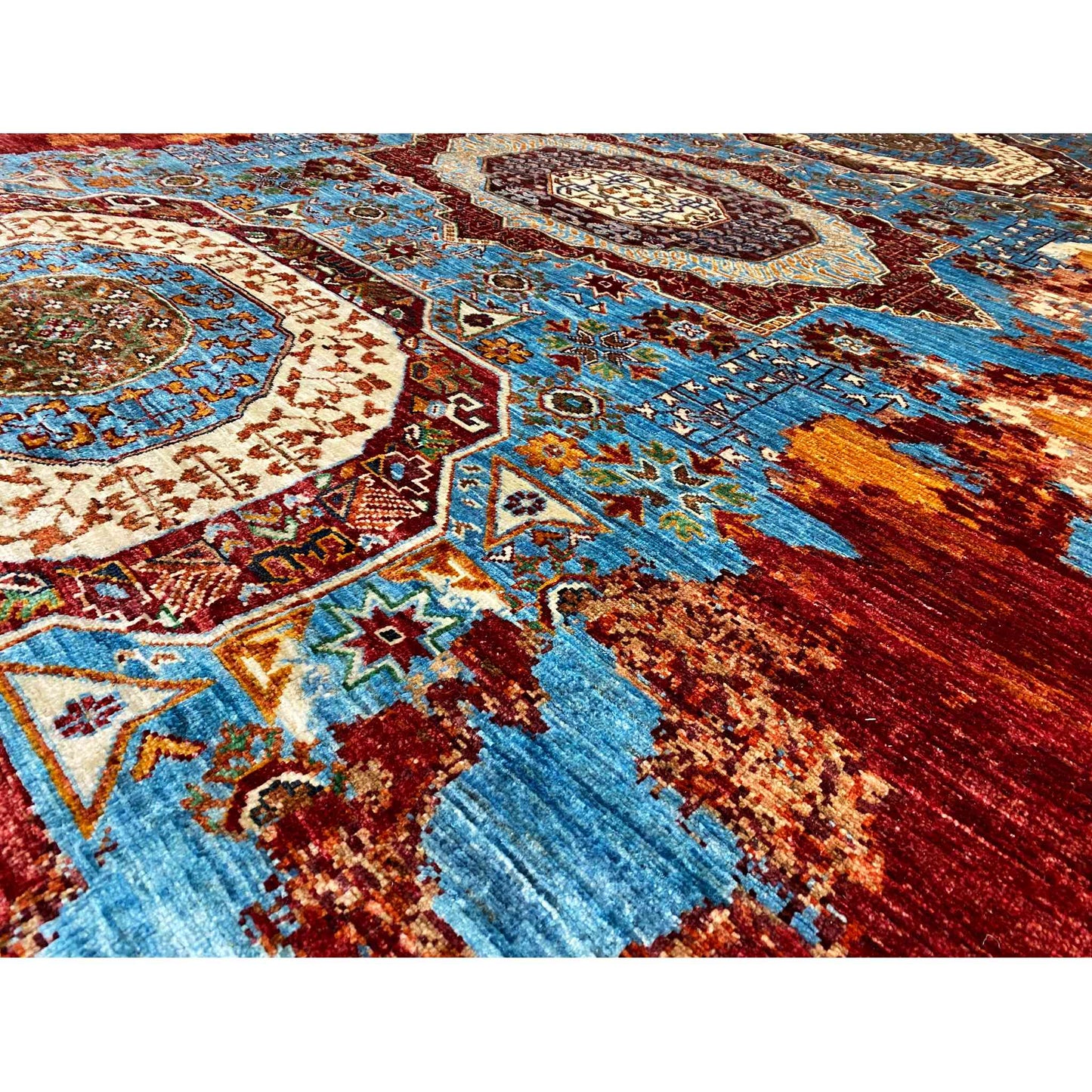 Afghanischer Mamluk Handgeknüpfter Teppich Rot Türkis 293x204 cm - German Carpet Shop