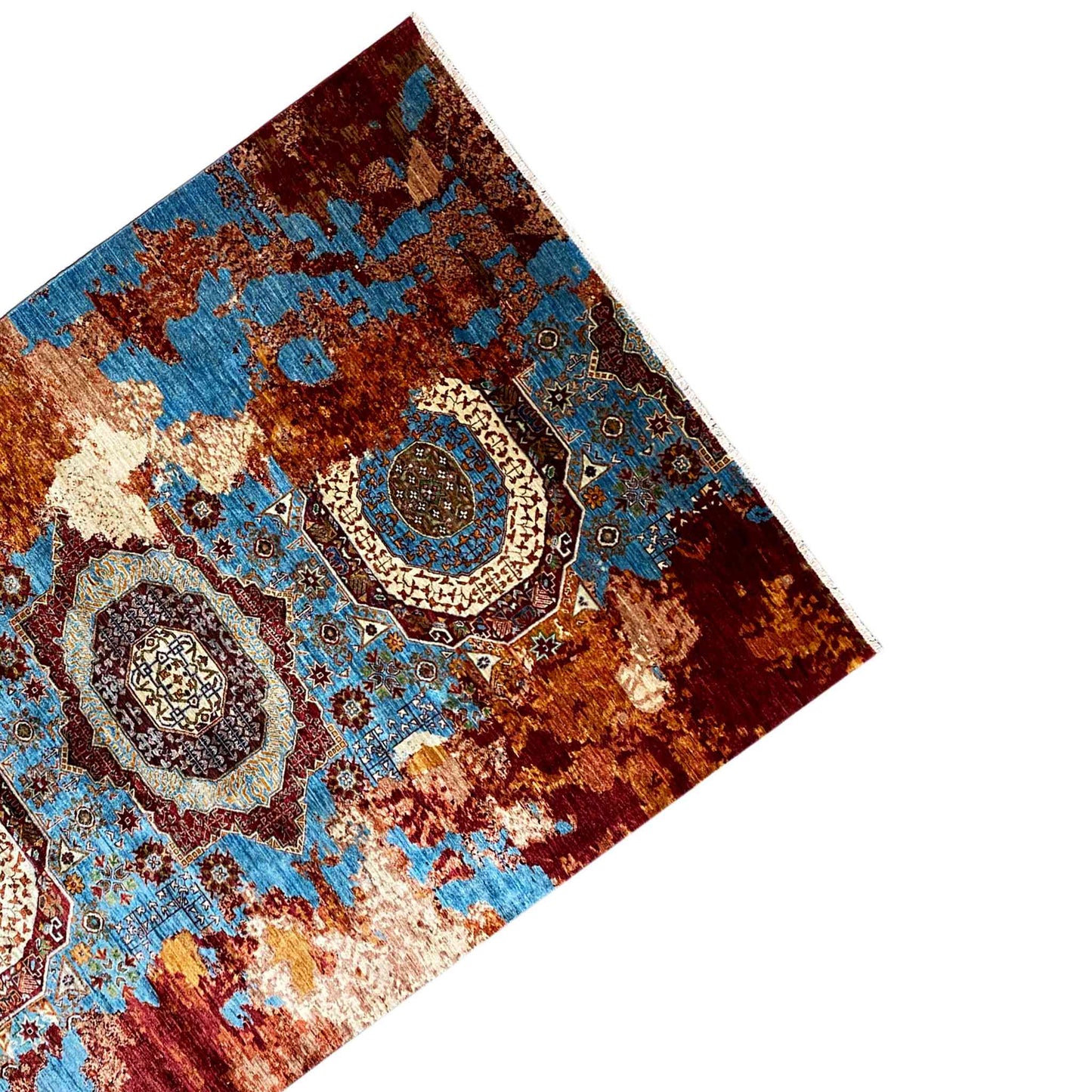 Afghanischer Mamluk Handgeknüpfter Teppich Rot Türkis 293x204 cm - German Carpet Shop