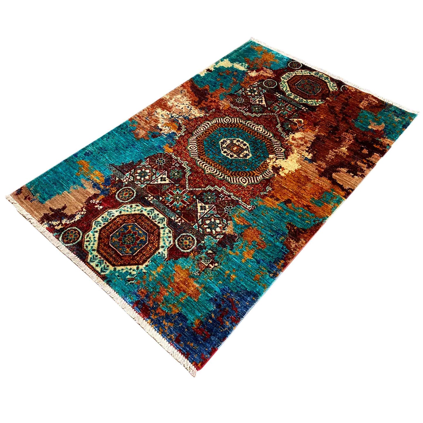 Mamluk Teppich, Türkis/Mehrfarbig, 159x103 cm - German Carpet Shop