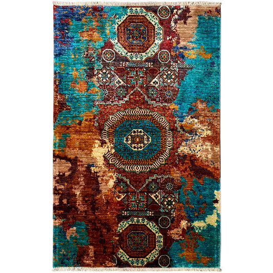 Mamluk Teppich, Türkis/Mehrfarbig, 159x103 cm - German Carpet Shop