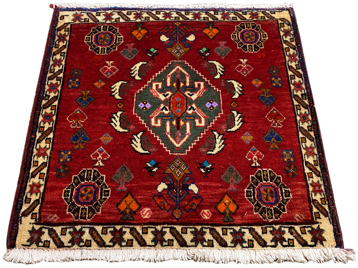 Poshti rug 58x57 cm, red rug with a medallion pattern and multicolored accents