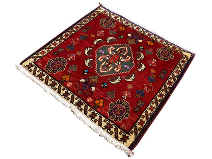 Poshti rug 58x57 cm, red rug with a central medallion and colorful ornaments