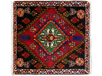 Poshti rug 56x56 cm, square pattern with a central field in green and blue