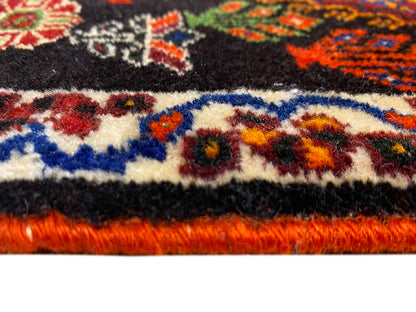 Poshti rug 56x56 cm Edge detail: multicolored border and orange underside