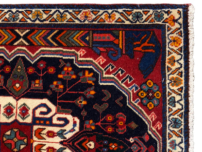 Poshti carpet border close-up with colorful ornaments and a dark inner field