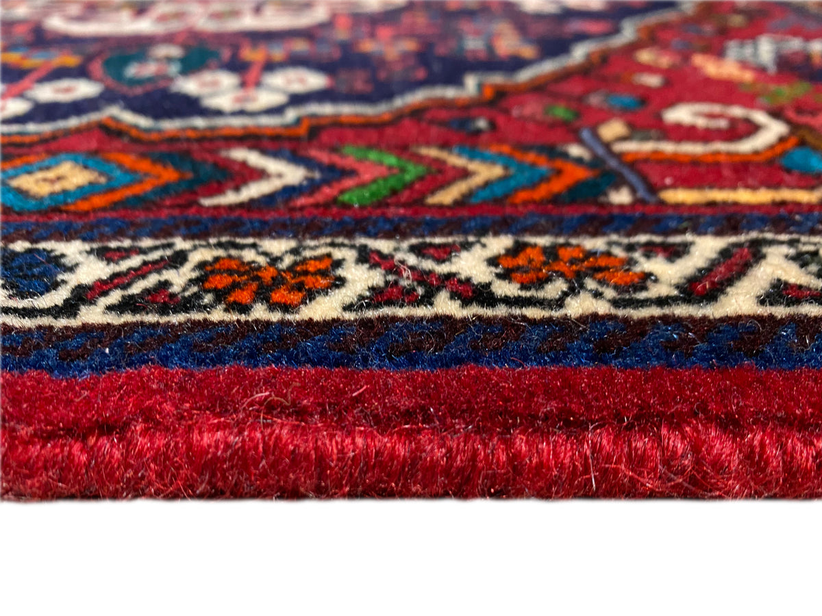 Carpet border with zigzag and line patterns, short fringe, red-blue