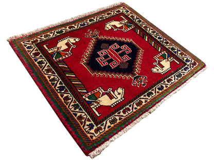 Poshti rug 58x68 cm, red border design with central medallion and hands